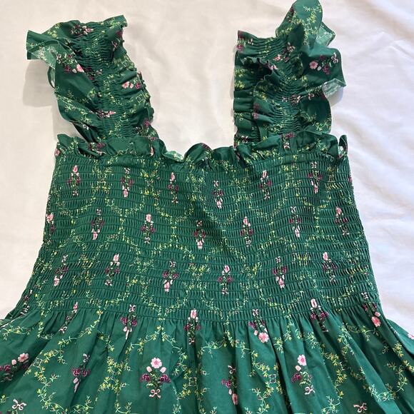 Hill House Women XS The Ellie Nap Dress Emerald Trelli Smocked Midi Formal - Picture 3 of 7